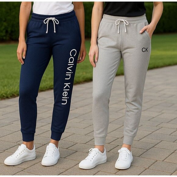 Calvin Klein Med Women 2 Pack Pants French Terry Iconic CK Logo Jogger Sweatpant - Picture 1 of 8